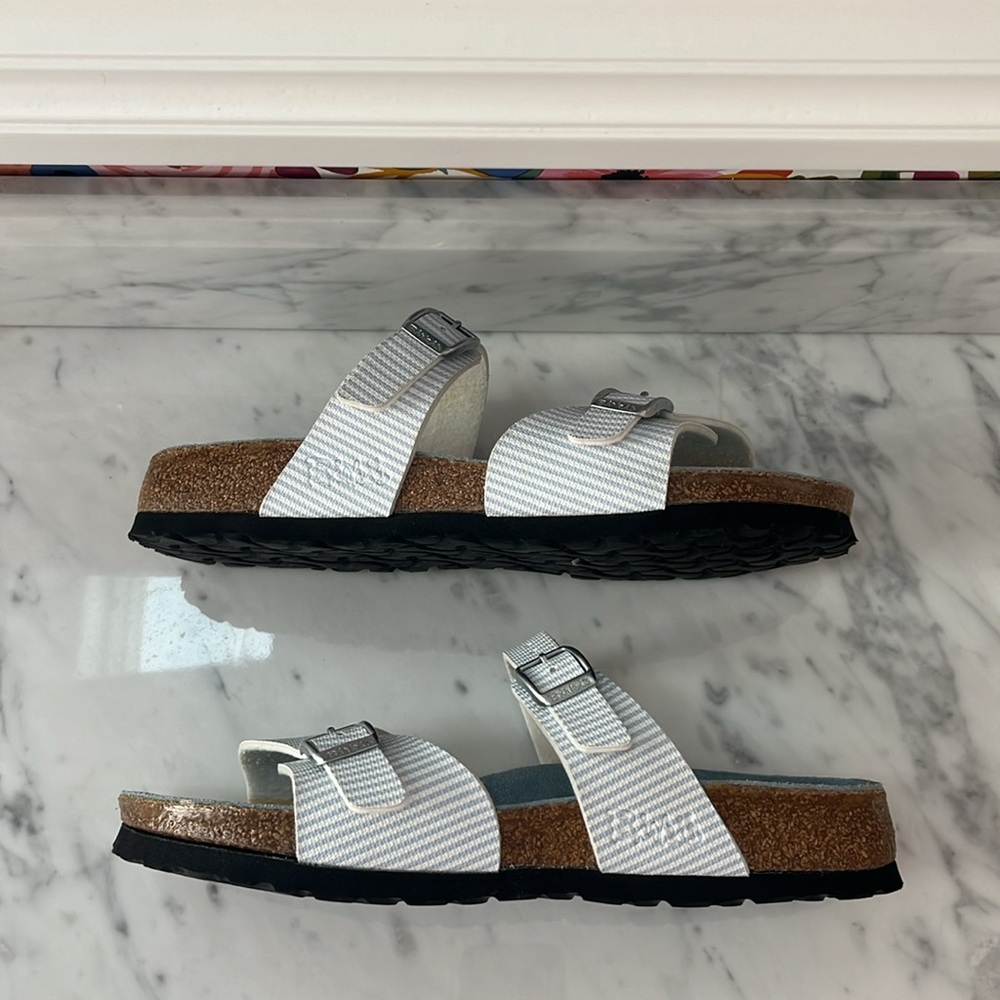 BLUE Size 37 Cork Platform Birkenstocks Buckle Straps Eva Birkis Sandals 7